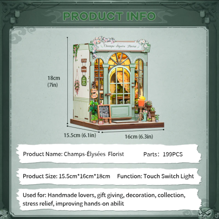 MINIATURE HOUSE - DIY -Fleuriste Champs-Elysées -199pc + Eclairage LED 
