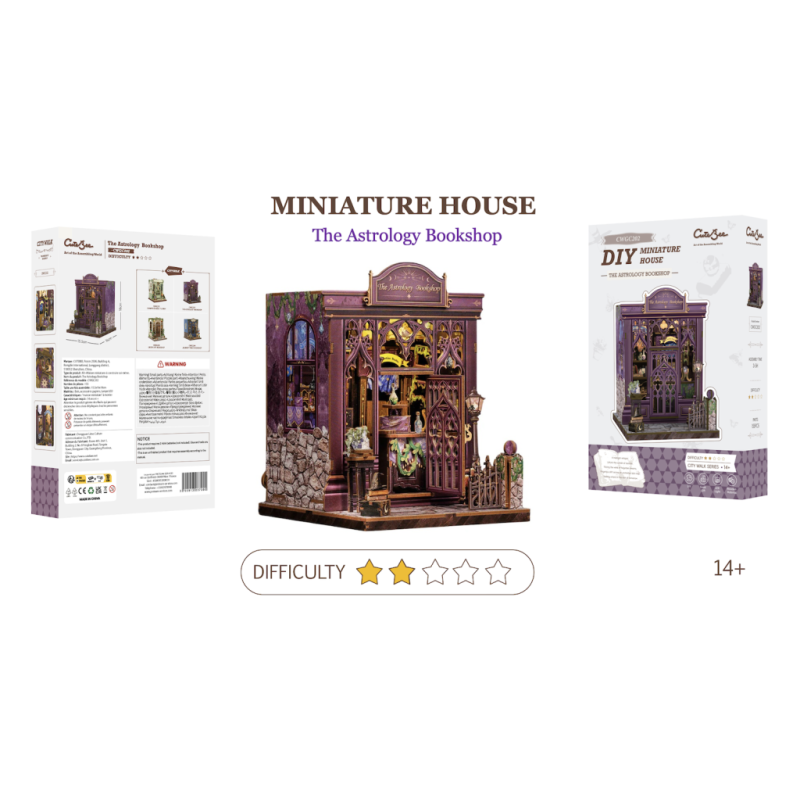 MINIATURE HOUSE - DIY - Librairie Astrologie - 155pc + Eclairage LED 