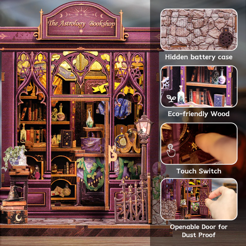 MINIATURE HOUSE - DIY - Librairie Astrologie - 155pc + Eclairage LED 