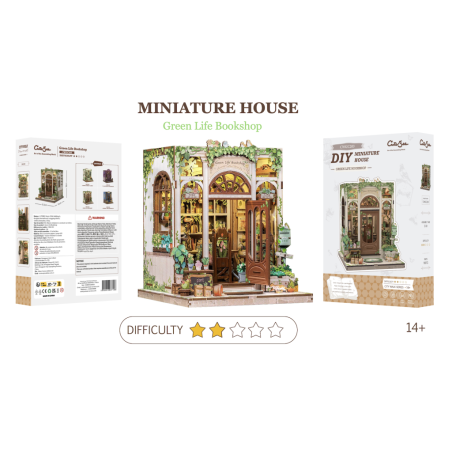 MINIATURE HOUSE - DIY - Librairie Vie Verte - 196pc + Eclairage LED 
