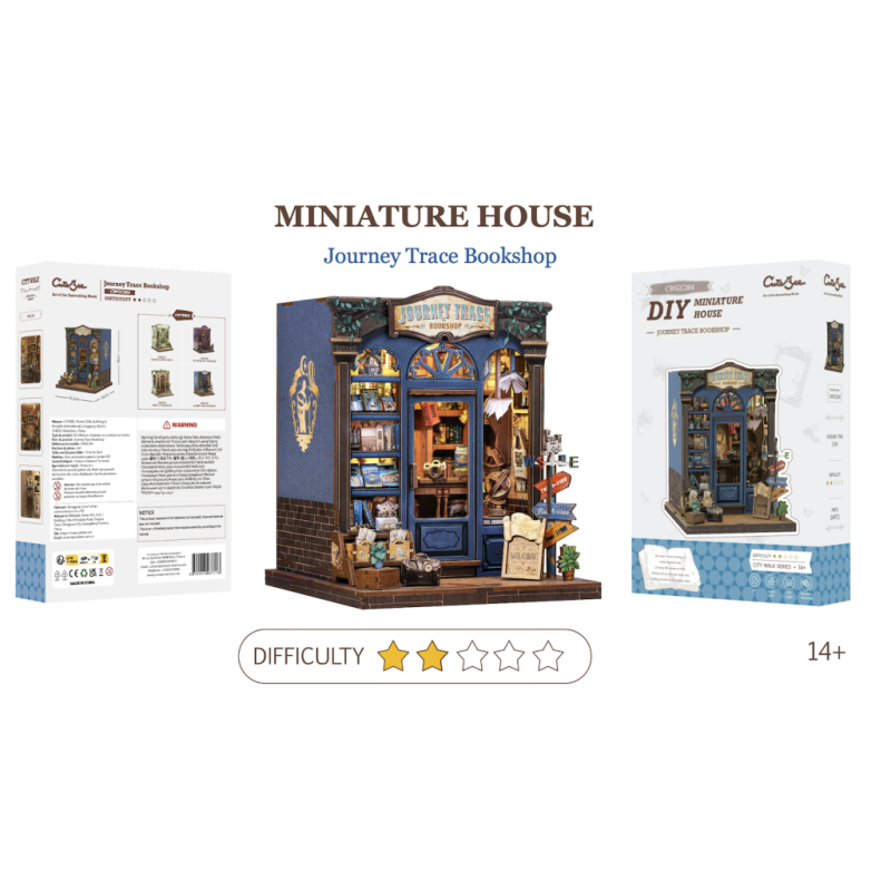 MINIATURE HOUSE - DIY - Librairie de Voyage - 241pc + Eclairage LED 