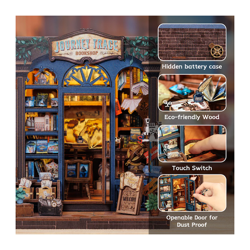 MINIATURE HOUSE - DIY - Librairie de Voyage - 241pc + Eclairage LED 