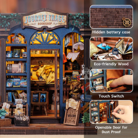 MINIATURE HOUSE - DIY - Librairie de Voyage - 241pc + Eclairage LED 