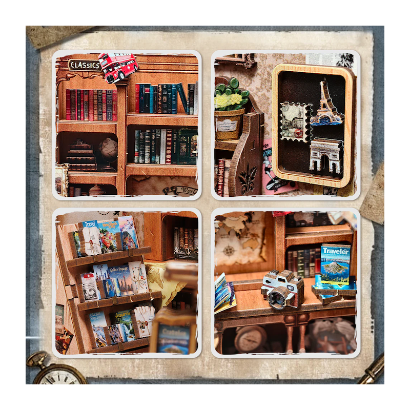 MINIATURE HOUSE - DIY - Librairie de Voyage - 241pc + Eclairage LED 
