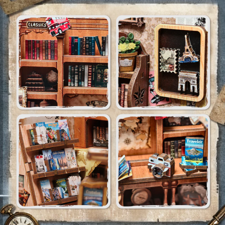 MINIATURE HOUSE - DIY - Librairie de Voyage - 241pc + Eclairage LED 