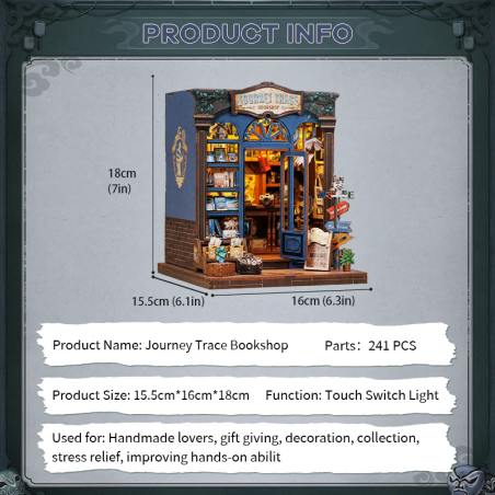 MINIATURE HOUSE - DIY - Librairie de Voyage - 241pc + Eclairage LED 