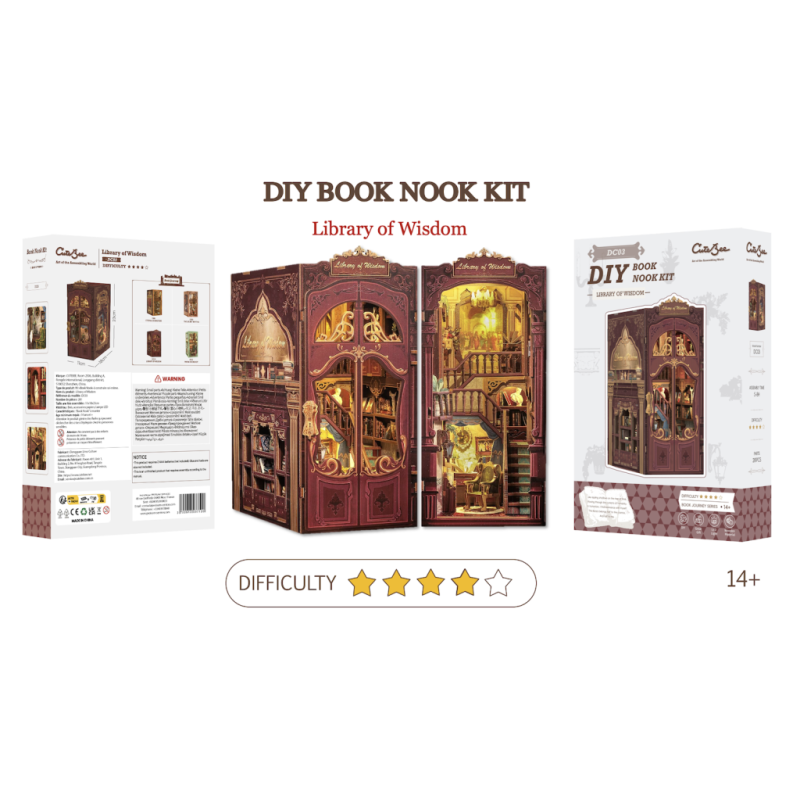 BOOK NOOK KIT - DIY - Librairie de la Sagesse - 281pc + Eclairage LED 
