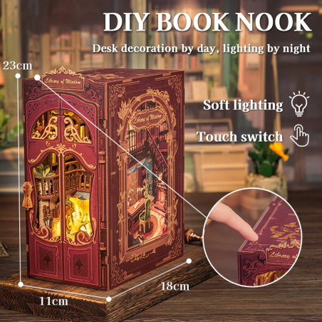 BOOK NOOK KIT - DIY - Librairie de la Sagesse - 281pc + Eclairage LED 