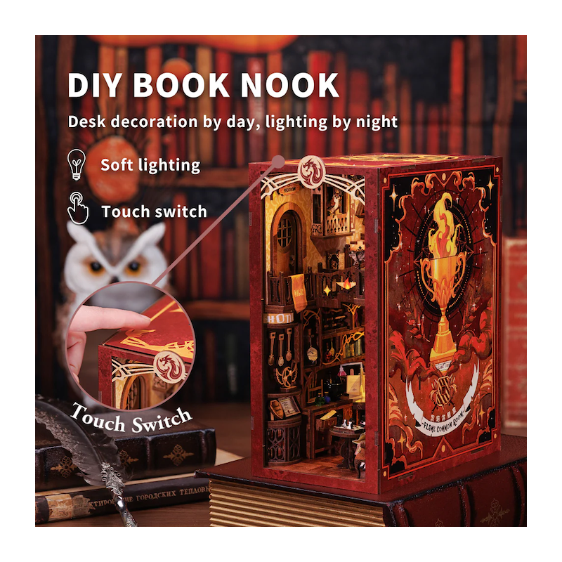 BOOK NOOK KIT - DIY - Salle Commune Flâme - 226pc + Eclairage LED 