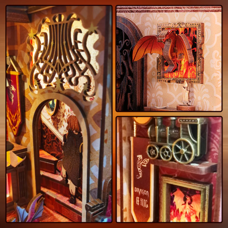 BOOK NOOK KIT - DIY - Salle Commune Flâme - 226pc + Eclairage LED 