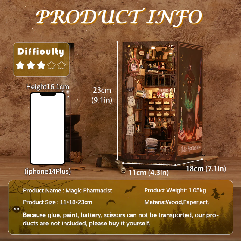 BOOK NOOK KIT - DIY - Pharmacien Magique - 282pc + Eclairage LED 