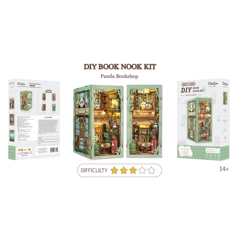 BOOK NOOK KIT - DIY - Panda Bookshop - 244pc + LED Light 