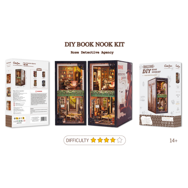 BOOK NOOK KIT - DIY - Agence du Détective Rose - 322pc +Eclairage LED 
