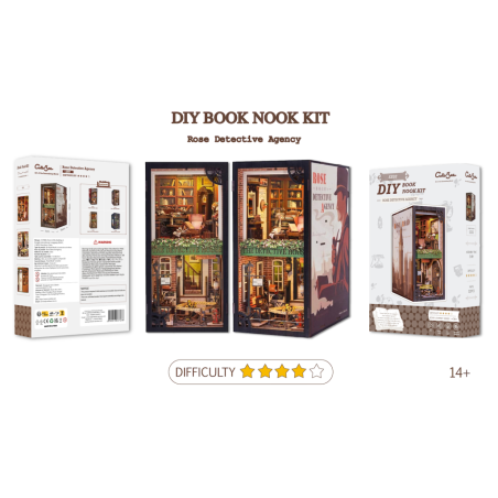 BOOK NOOK KIT - DIY - Agence du Détective Rose - 322pc +Eclairage LED 