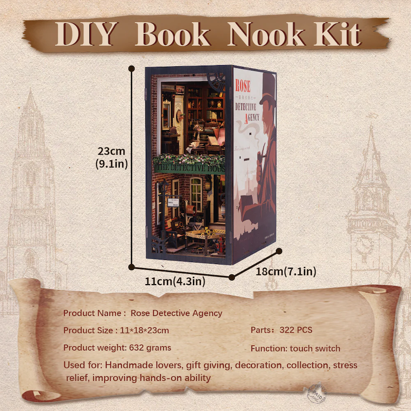 BOOK NOOK KIT - DIY - Agence du Détective Rose - 322pc +Eclairage LED 