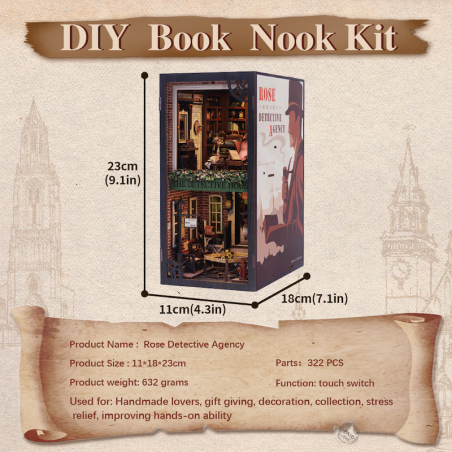 BOOK NOOK KIT - DIY - Agence du Détective Rose - 322pc +Eclairage LED 