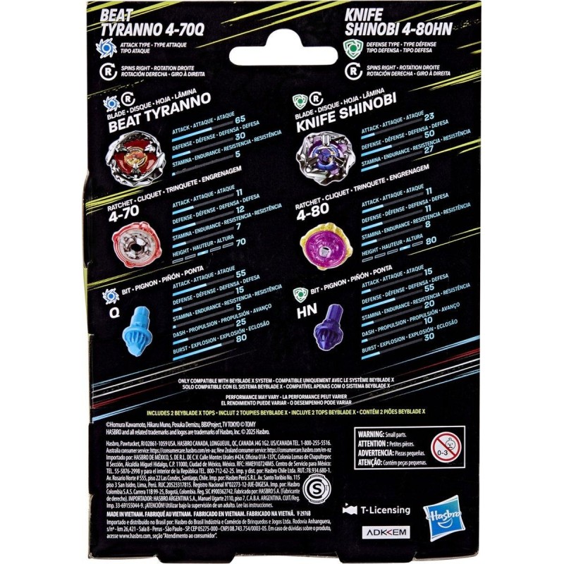 BEYBLADE X - Beat Tyranno 4-70Q & Knife Shinobi 4-80HN Dual Pack 