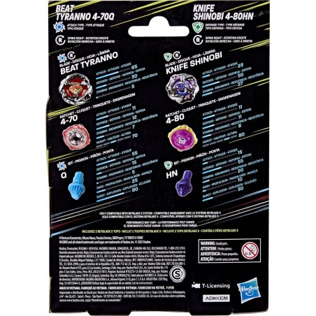BEYBLADE X - Beat Tyranno 4-70Q & Knife Shinobi 4-80HN Dual Pack 