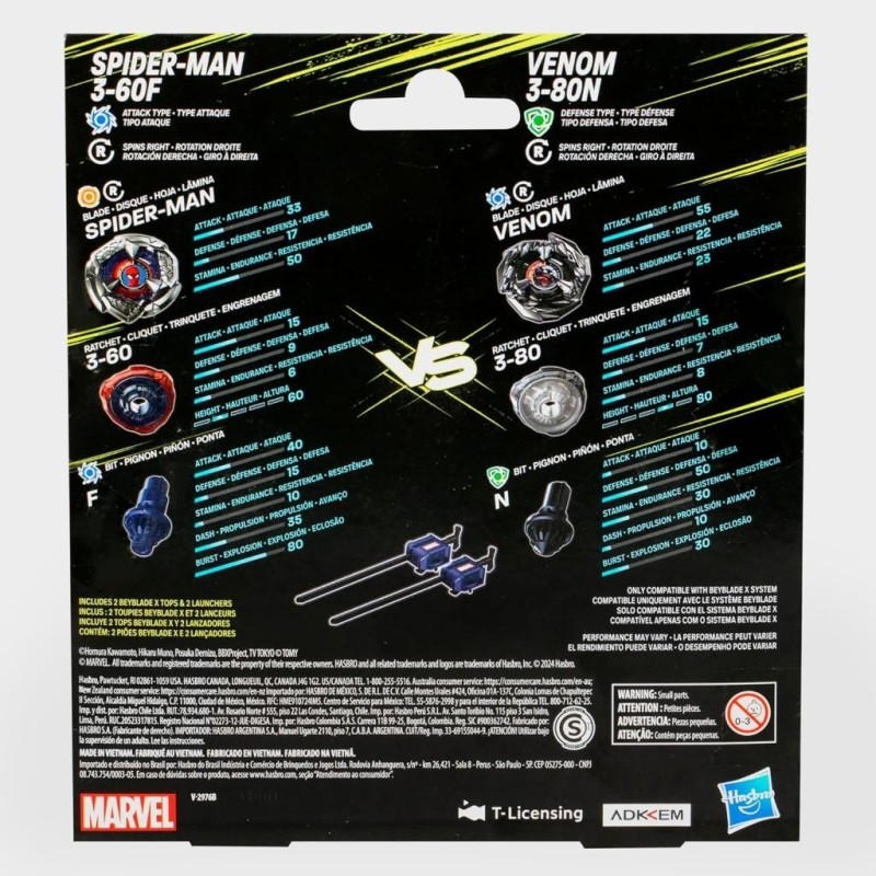 BEYBLADE X - Marvel Spider-Man 3-60F & Venom 3-80N Dual Pack 