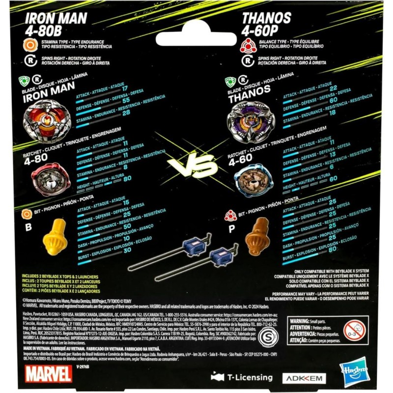 BEYBLADE X - Marvel Iron Man 4-80B & Thanos 4-60P Dual Pack 