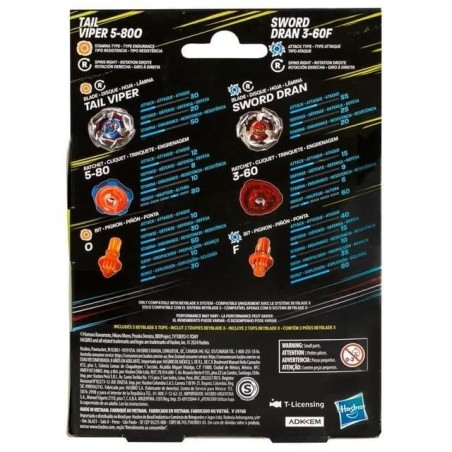 BEYBLADE X - Tail Viper 5-80O & Sword Dran 3-60F Dual Pack 