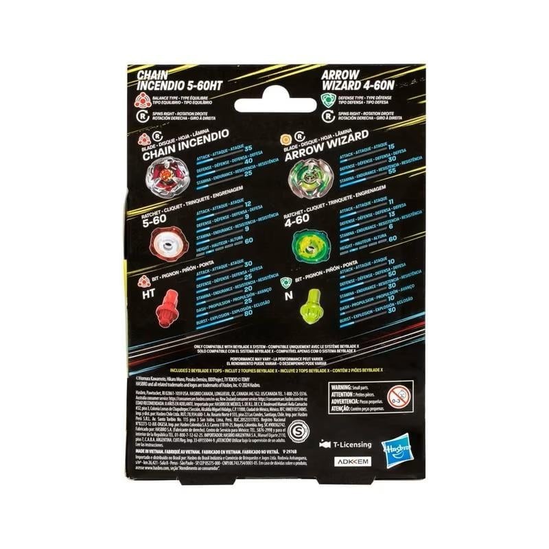 BEYBLADE X - Chain Incendio 5-60HT & Arrow Wizard 4-60N Dual Pack 