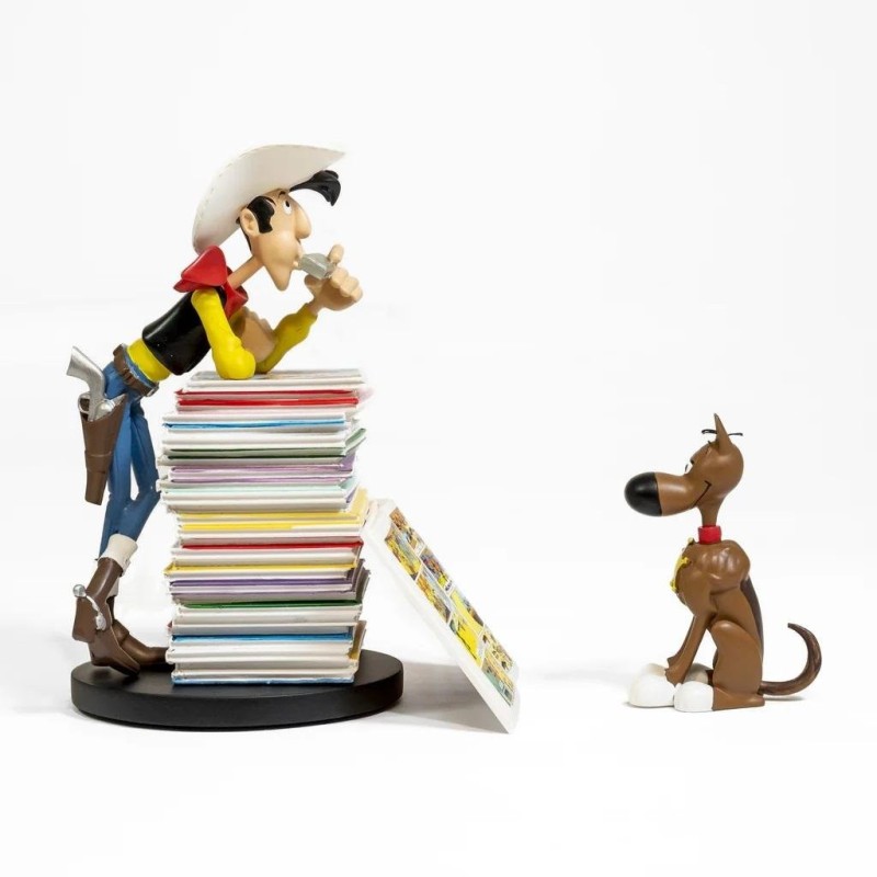 LUCKY LUKE - Lucky Luke & Rantamplan sur pile de BD - Statuette 25cm 