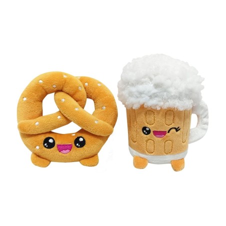 YUMMIES - Bretzel & Bière - 2 Peluche 15cm dans sac en peluche 21x21cm 