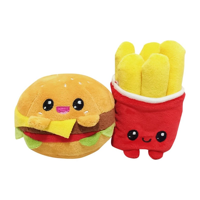 YUMMIES - Burger & Frites - 2 Peluche 15cm dans sac en peluche 21x21cm 