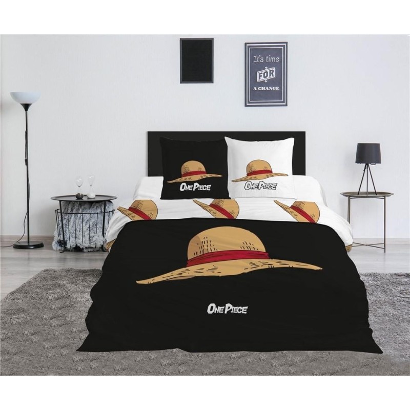 ONE PIECE - Parure de lit 240x220cm + 2x65x65cm - Chapeau de paille 