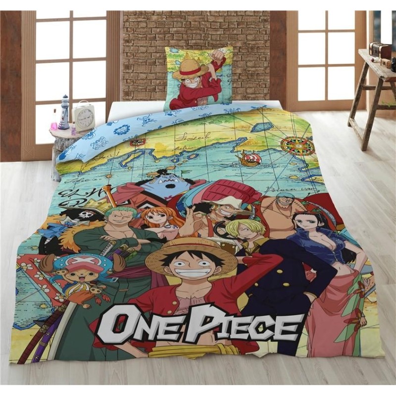 ONE PIECE - Luffy & Equipage - Parure de lit 140x200cm + 65x65cm 