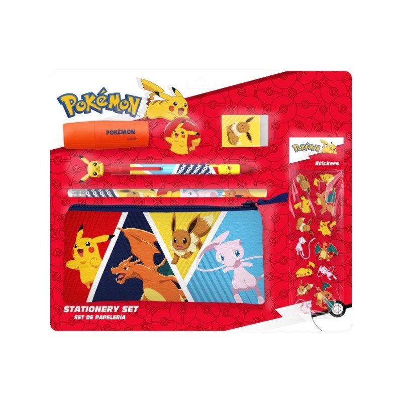 POKEMON - Stationery Set with Triple Pencil Case & Stickers - 7pc 